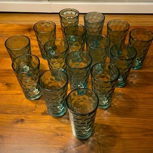 Crate & Barrel teal glassware set of 15